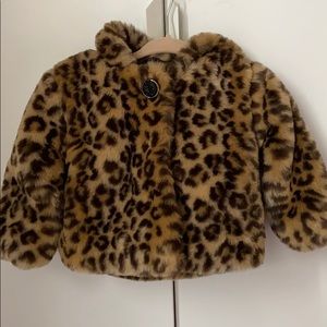 Faux Fur Leopard Print Toddler Hooded Jacket